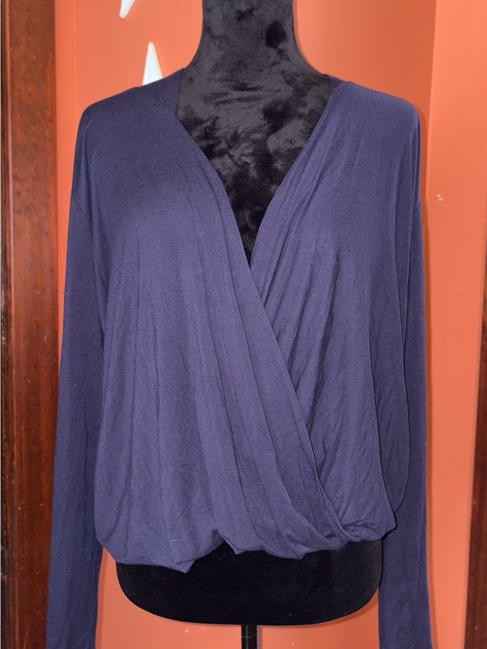 Jolie Women's Navy Wrap-Style Long Sleeve Sweater